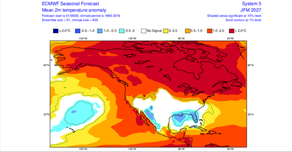 2m mean temperature anomaly.